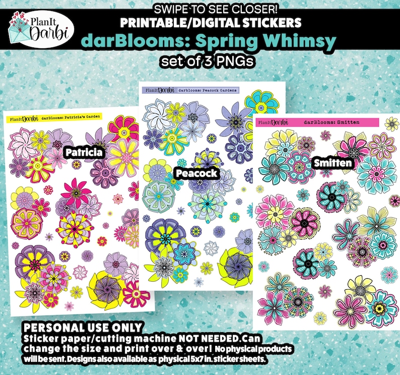 Printable Planner Stickers: SPRING WHIMSY Blooms, Patricia, Smitten ...