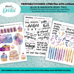 printable: BLUE MAGENTA camel brown bday deco candles streamers ribbons & quote planner stickers