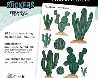 printable stickers: CACTUS stickers, desert, wild west, cowgirl & cowboy stickers for your planners and journals