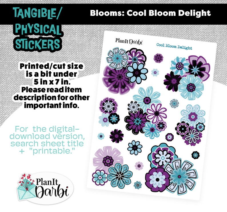 Tangible Planner Stickers: BLOOMS- 4 Options, PRETTY SPRING Watercolor ...