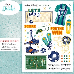 SOCCER / FOOTBALL let&#39;s kick it, futbol world cup soccer mom, sports, clip art / printable stickers for planners, journals, memory keeping