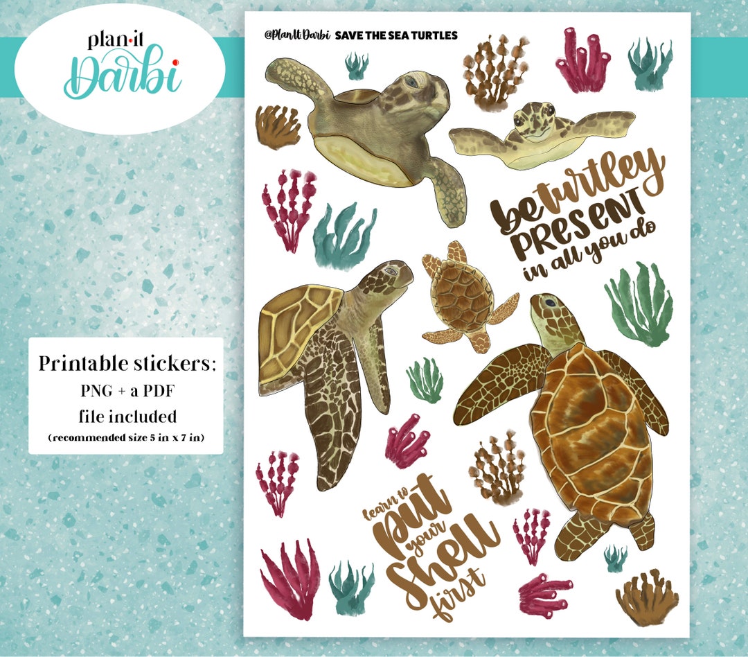 SAVE the TURTLES Printable Sea Turtles Deco Sheet Sea Grass Endangered ...