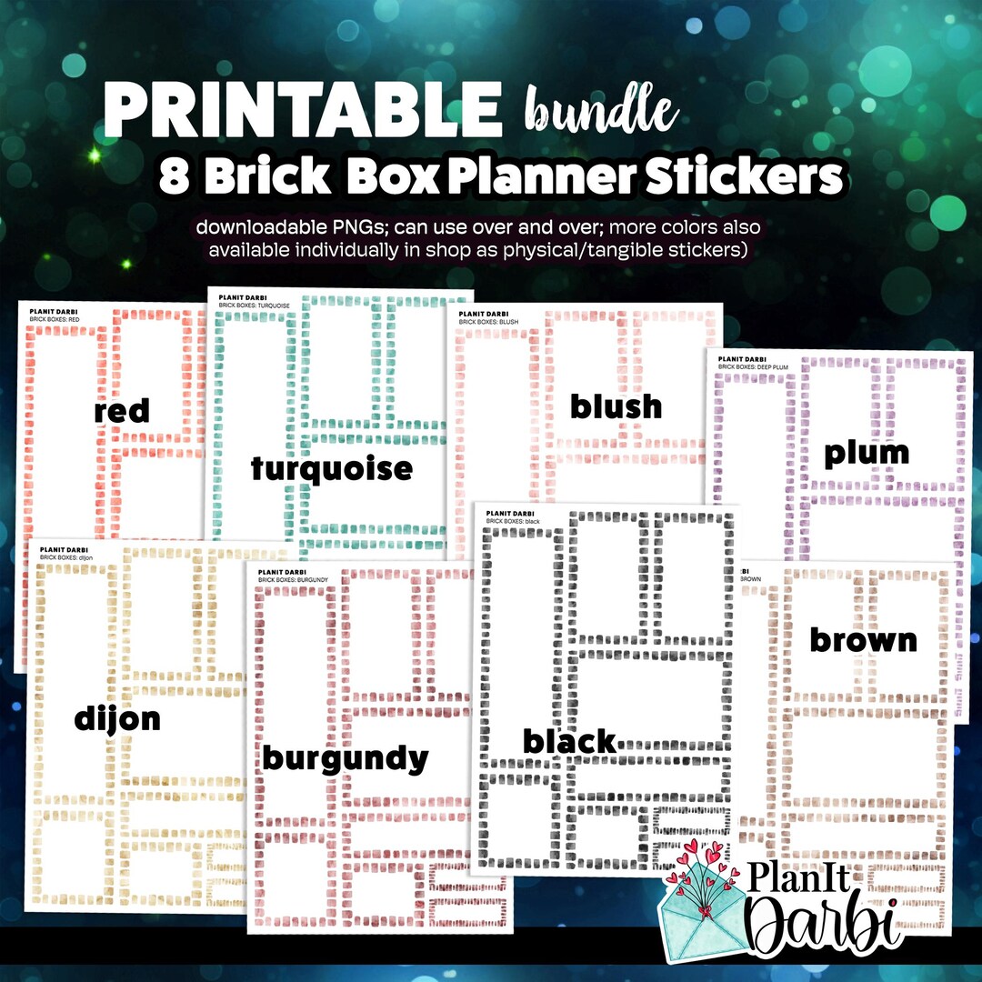 Printable BRICK BOX Set of 8--functional Planner Stickers, Digital ...