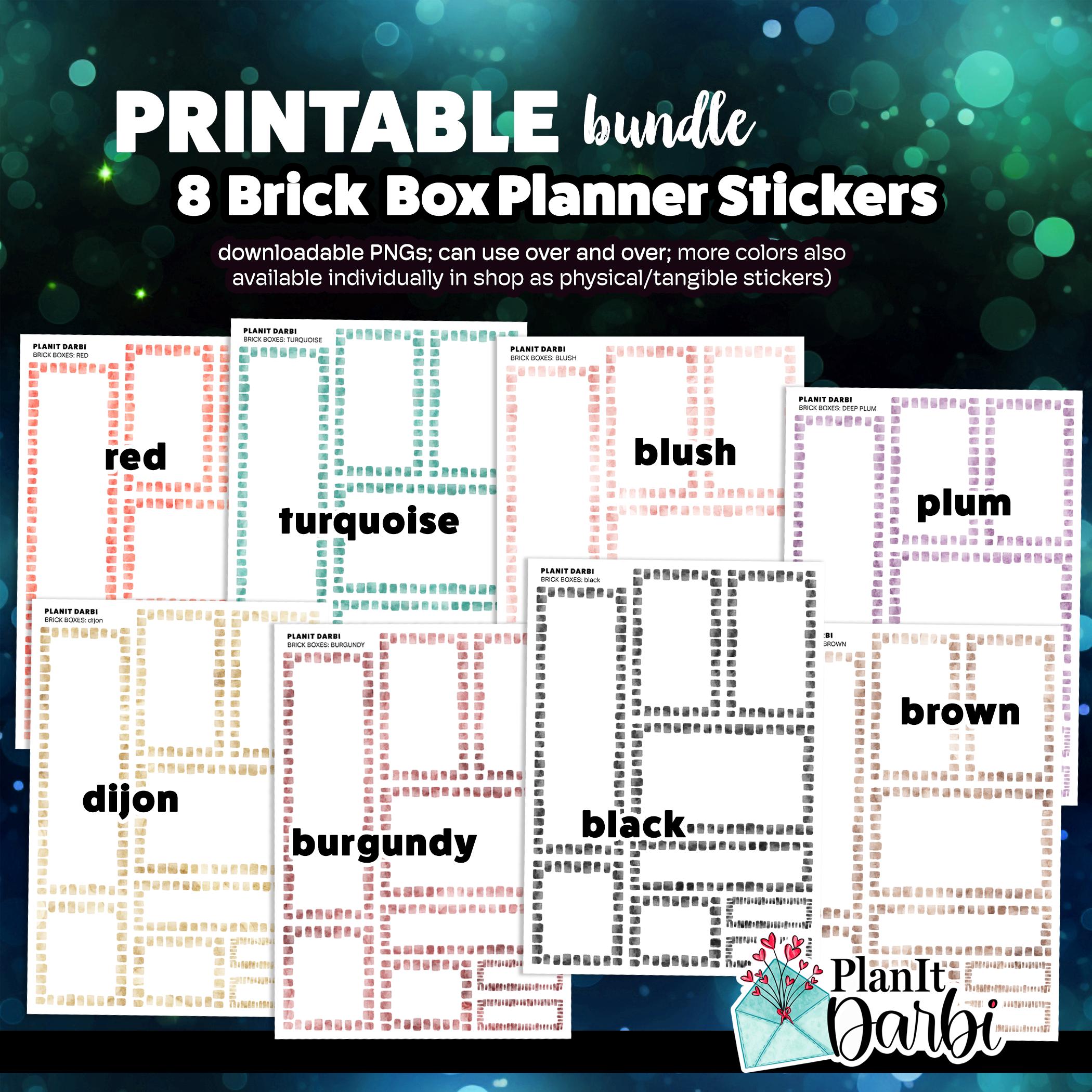 Printable BRICK BOX Set of 8--functional Planner Stickers, Digital ...