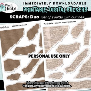 printable planner stickers: SCRAPS textured paper, torn paper, cardboard, layering texture, newspaper for journaling & scrapbooking