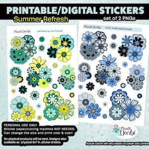 printable planner stickers: Cool Dude & Refreshing blooms, bright, floral clusters, masculine colors, summer stickers, flower stickers