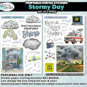 printable planner stickers: Nikki&#39;s STORM CHASING duo, thunderstorm, spring storm, tornado, lightning, extreme weather journal stickers