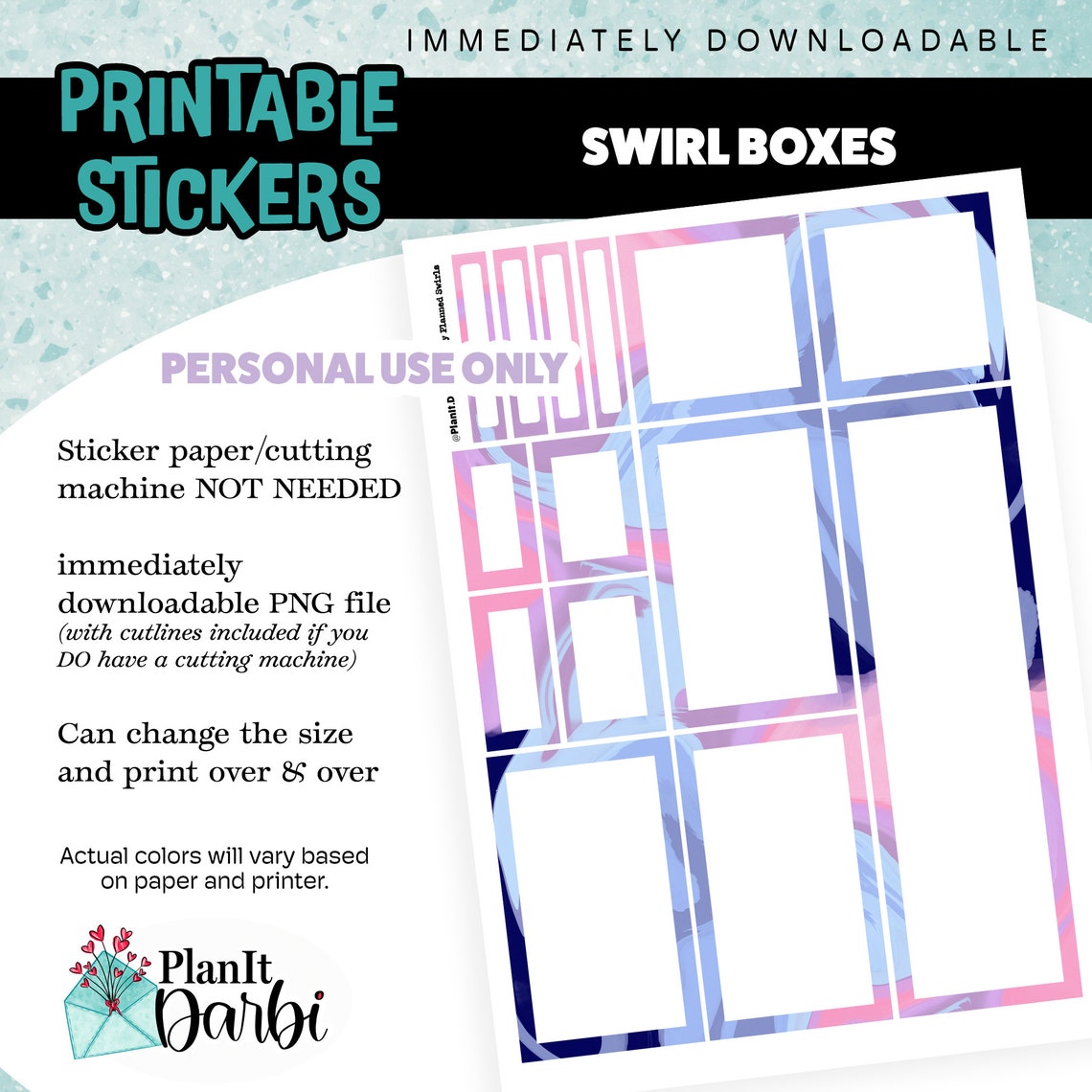 Printable Planner Stickers: Set of 5 Pretty Planned Blue & Purple ...