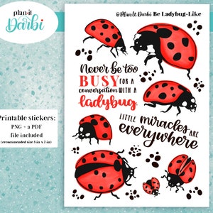 printable: LADYBUGS black and red dotted cute bugs planner stickers for Happy Planner, bullet journal etc