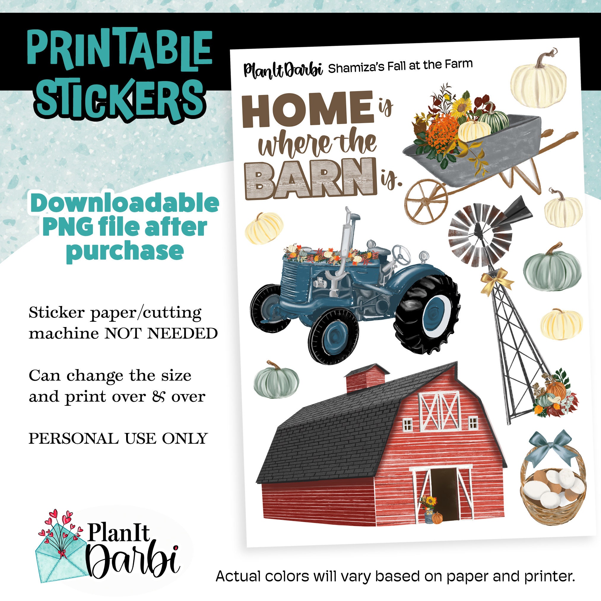 Printable Stickers: FALL FARM Duo, Barn, Windmill, Farmhouse, Tractor ...