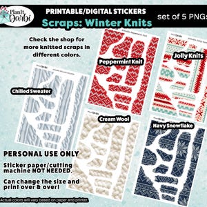printable planner stickers: set of 5 SCRAPS- Winter Knits, sweaters, wool, Ugly Christmas Sweater for layering in planner & journals
