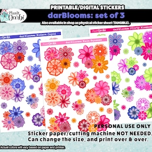 printable planner stickers: Lovestruck darBLOOMS (2 pngs), digital sticker sheet, colorful flowers, floral, watercolor flowers, spring