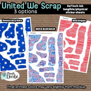 TANGIBLE Planner stickers: United We SCRAP, equality, democracy, set of 3, red white blue, 4th of july, America, patriotic, Fourth of July