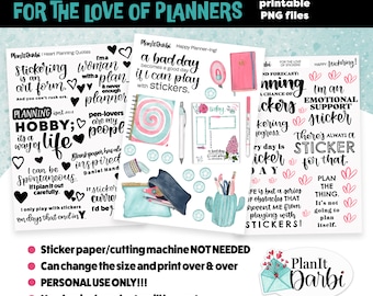 printable planner stickers: set of 3 - PLANNER DAY TRIO, hand-lettered quotes, planner themed stickers, sticker love, planner love