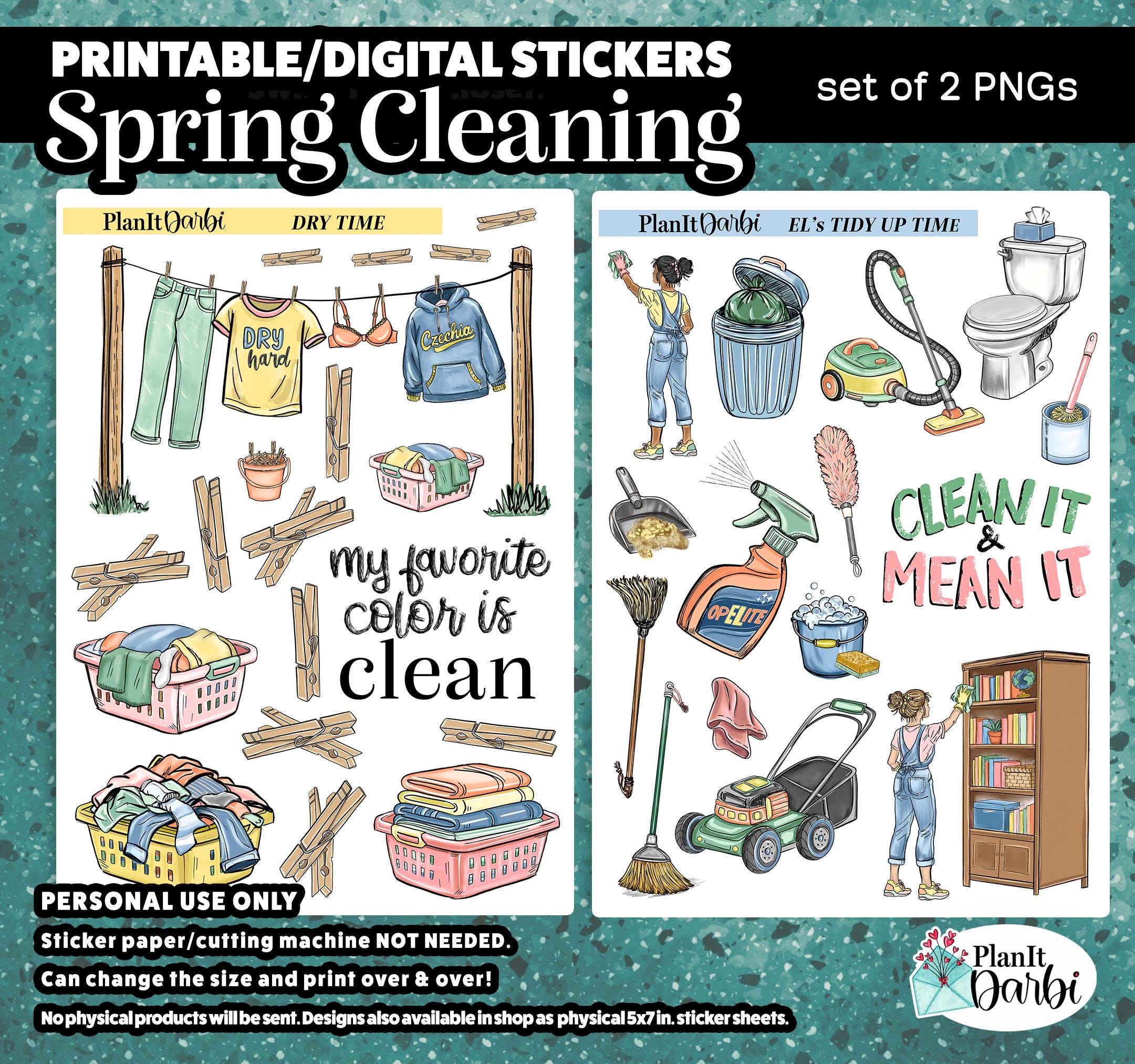 Tidy Sticker Printable Planner Stickers: SPRING Cleaning, El's Tidy Up, Dry Time ...