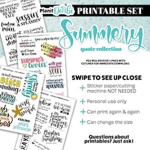 PRINTABLE stickers: SUMMERY QUOTE (set of 4) hand lettered quote stickers, planners & journals, playful, sassy, punny, inspirational script