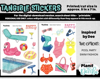 TANGIBLE planner stickers: Dee's Pool Party (2 options), summer fun, swimming pool, pool party, swim suits, bikini