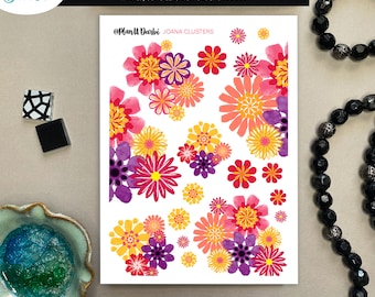 tangible: JOANA FLORALS (2 options) watercolor flowers, pink, coral, yellow, purples stickers for planners and bullet journals