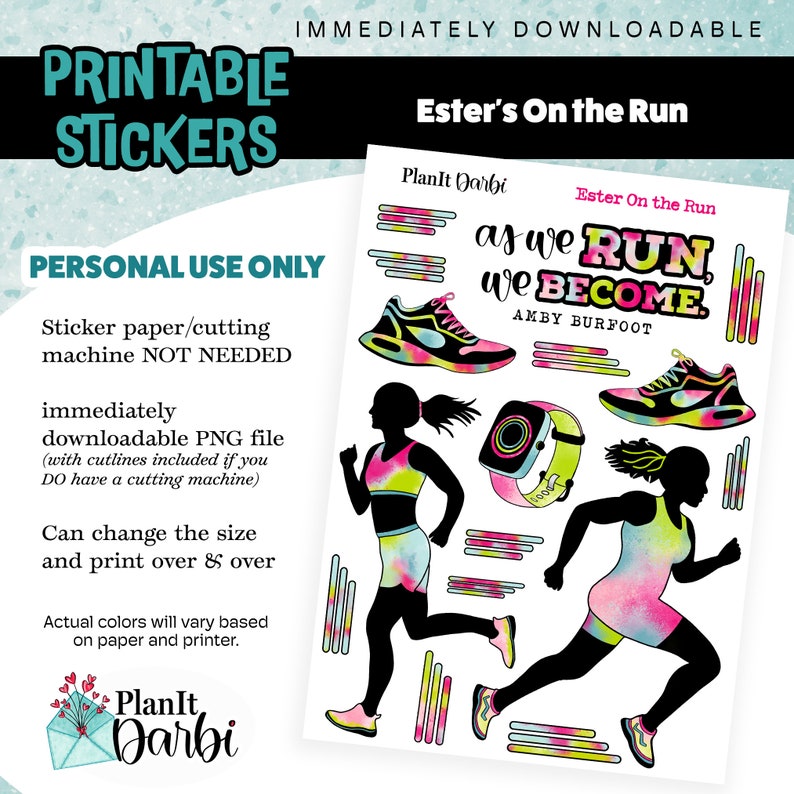 Printable Planner Stickers: ESTER on the RUN, Running, Jogging, Track ...