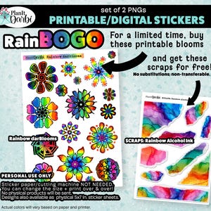 PRINTABLE STICKERS: Bogo, Rainbow Blooms + Rainbow alcohol inks scraps; show your love of rainbows and support for LGBTQ+ Pride & equality