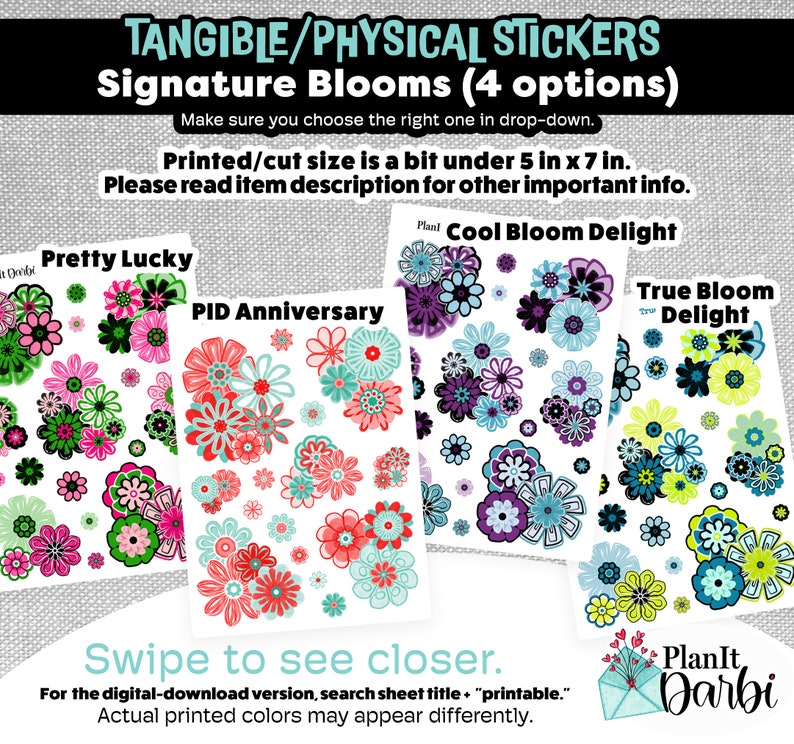 Tangible Planner Stickers: BLOOMS- 4 Options, PRETTY SPRING Watercolor ...