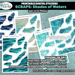 printable planner SCRAPS: Shades of Water, swimming pool stickers, ocean water, waves, beach water, torn paper ephemera for bujos & planners