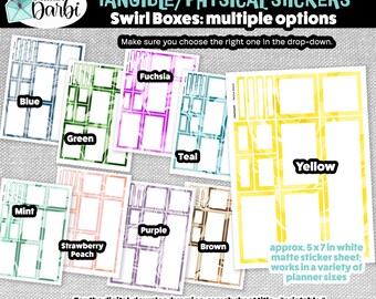 tangible planner stickers: Swirl Boxes, 9 options, functional planner, unique planner stickers for planning, scrapbooking & journaling