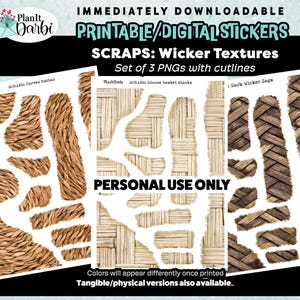printable planner SCRAPS: Summer Textures, baskets, rattan, wicker stickers, torn paper ephemera for bujos & planners; layering stickers