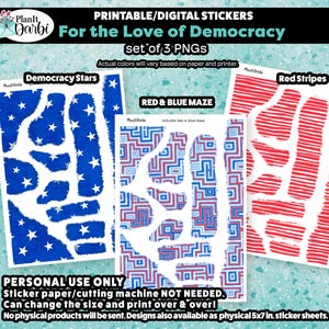 PRINTABLE STICKERS: Democracy scraps, set of 3, red white blue, 4th of july, America, patriotic, Fourth of July, scrapbooking, journaling