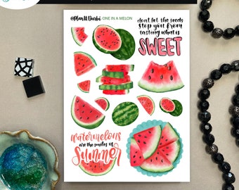 tangible planner stickers: WATERMELON summer stickers, watercolor, fruity, fresh decorative Planner, junk journal memory planning stickers