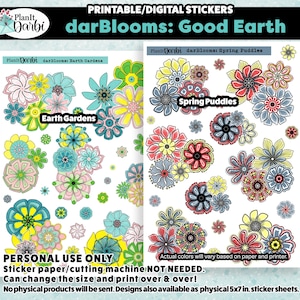 printable planner stickers: EARTH & PUDDLE blooms, earth day, rainy day, bloom stickers, spring flowers, vibrant colors, flower clusters
