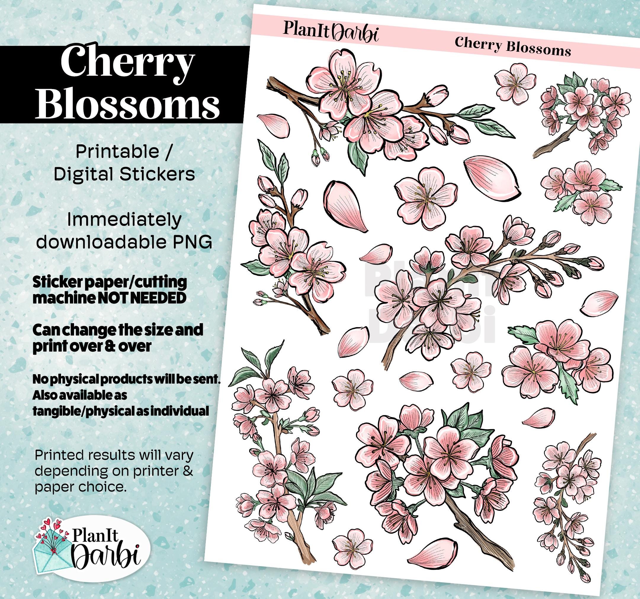 Printable Planner Stickers: Pretty CHERRY BLOSSOM Trees, Hand-drawn ...
