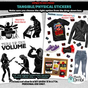 tangible planner stickers: Merritt&#39;s Rock Band (2 opts), band stickers, musician, rock star, concert poster, stickers 4 scrapbook & journal