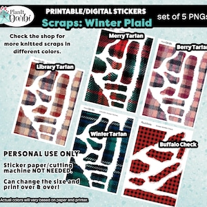 printable planner stickers: set of 5 SCRAPS- Winter Plaid, Tartan, textures, buffalo check, torn paper, ephemera and layering for journals