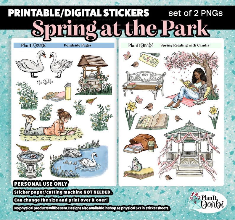Printable Planner Stickers: SPRING READING Duo, Bookish, Candis ...