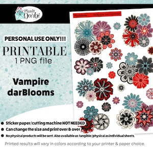 printable Halloween floral stickers: VAMPIRE darblooms, digital stickers, winter flowers,  goth florals, vampire themed for bujo & planners