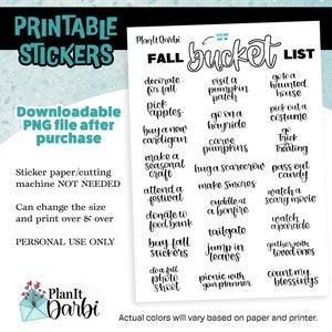 printable stickers: FALL BUCKET LIST halloween and autumn prompt stickers for journaling and Planners