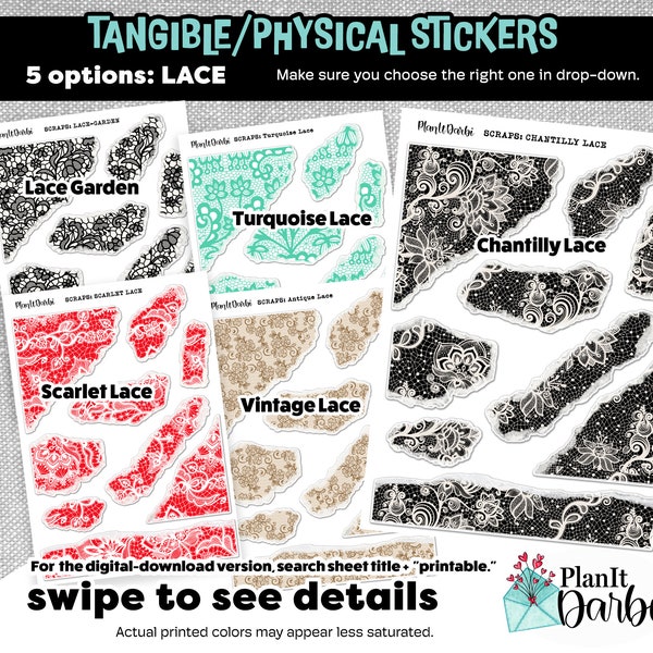 TANGIBLE planner stickers: SCRAPS - LACE (5 options)- torn paper lacy, vintage, feminine, valentine's day ephemera for journaling & planning