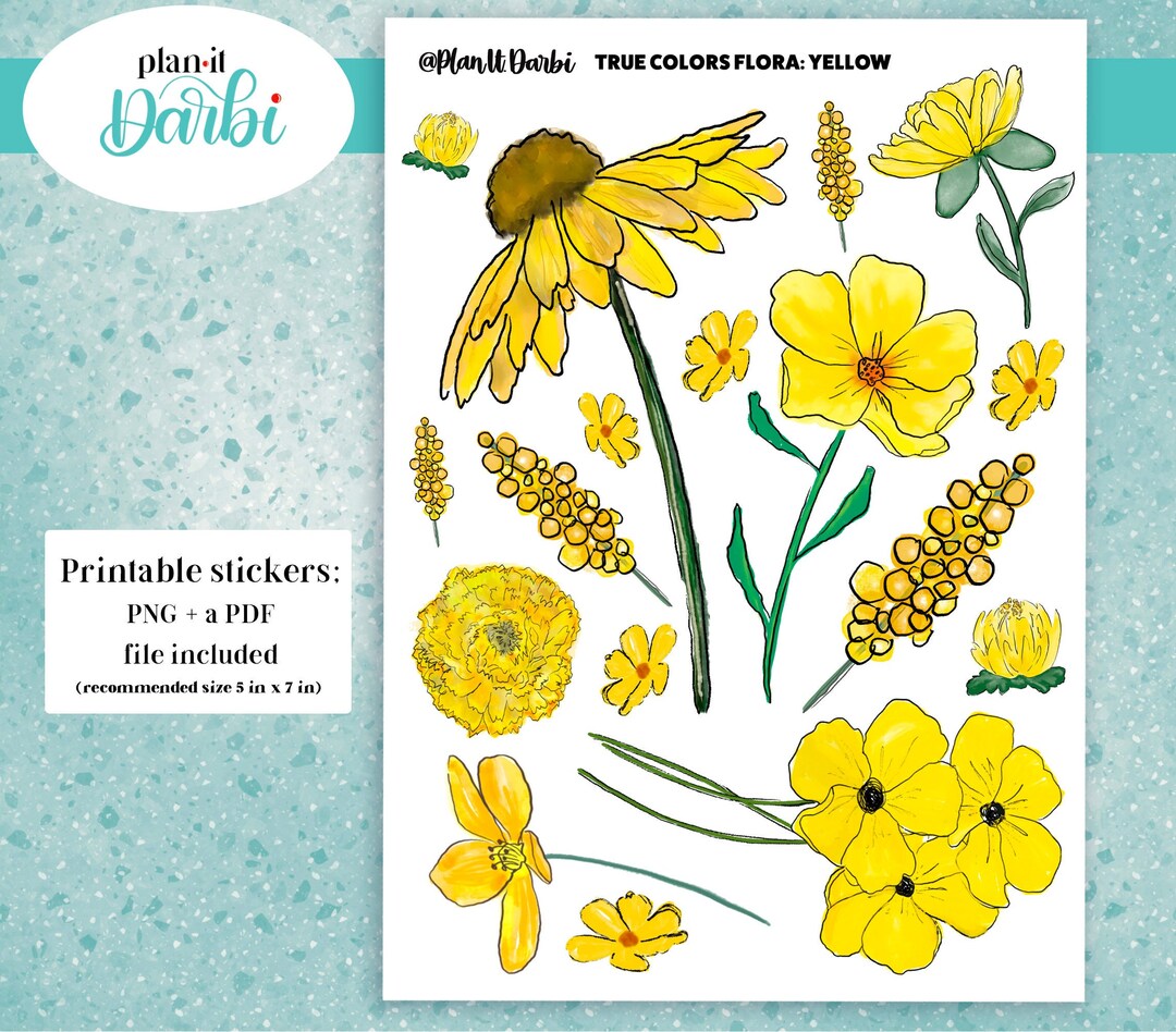 PRINTABLE TRUE COLORS Yellow Watercolor Floral Flower Decorative