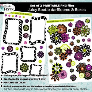 printable Halloween floral stickers: Juice (Beetle set of 2) fun stickers, vibrant florals, halloween flowers, sandworm, digital stickers