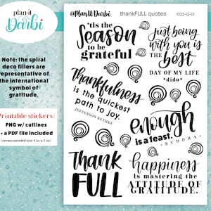 printable: THANK-FULL hand lettered black inspiring gratitude appreciation thankfulness quotes for thanksgiving & holiday planner stickers