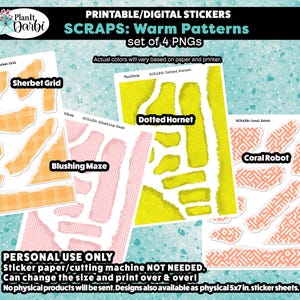 Printable Planner Stickers: SCRAPS- 4 PNG spring & summer patterned paper, torn paper, ephemera, layering stickers for bujos or planners