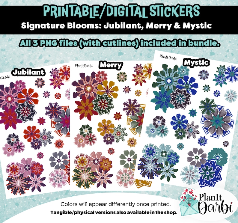 Printable Planner Stickers: Merry HOLIDAY BLOOMS Trio (set of 3) Winter ...