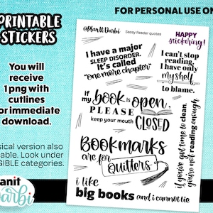 PRINTABLE: SASSY READER funny jokes for those who love to read books, printable stickers for planners & journals
