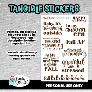 Tangible stickers: AUTUMN ERA hand-lettered brush fall quotes, planner stickers for planning and journaling