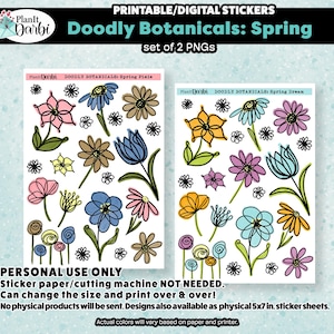 printable planner stickers: DOODLE BOTANICALS - Pixie Dream (2) spring stickers, floral stickers, spring flowers, flowers, mother's day
