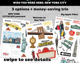 Tangible stickers: NYC - Wish You Were Here - New York City, travel stickers for planner + junk journal of city life, big apple