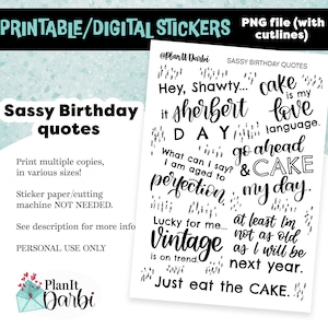 printable planner stickers: Sassy Birthday Quotes