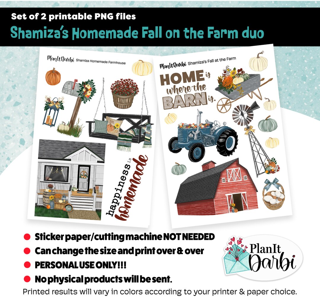 Printable Stickers: FALL FARM Duo, Barn, Windmill, Farmhouse, Tractor ...