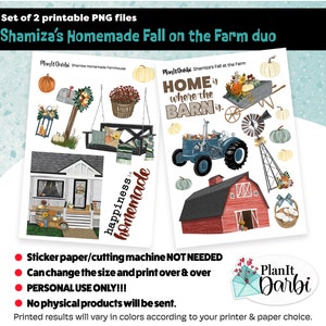 printable stickers: FALL FARM duo, barn, windmill, farmhouse, tractor, digital stickers for planners and bujo